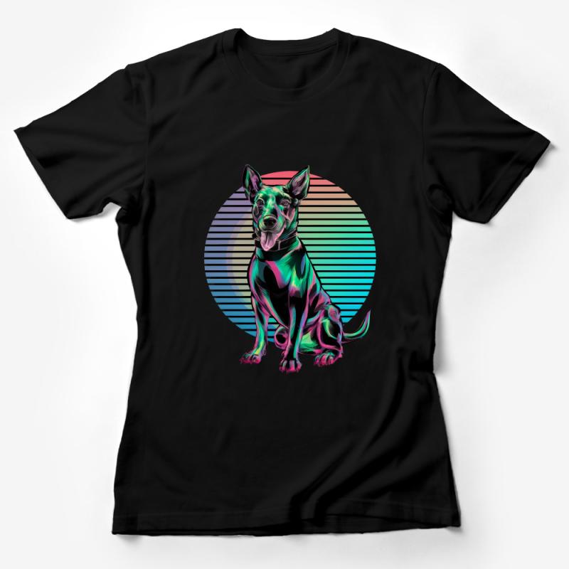 Vibrant Neon Dog T-Shirt, Colorful Canine Design, Retro Inspired Pet Lover Tee, Unisex Graphic Shirt, Casual Wear, Gift for Dog Owners Female T-Shirt