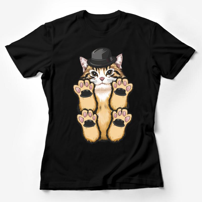 Cute Cat T-Shirt with Hat, Funny Cat Lover Tee, Whimsical Kitten Graphic Shirt, Unisex Clothing Gift, Pet Themed Apparel Female T-Shirt