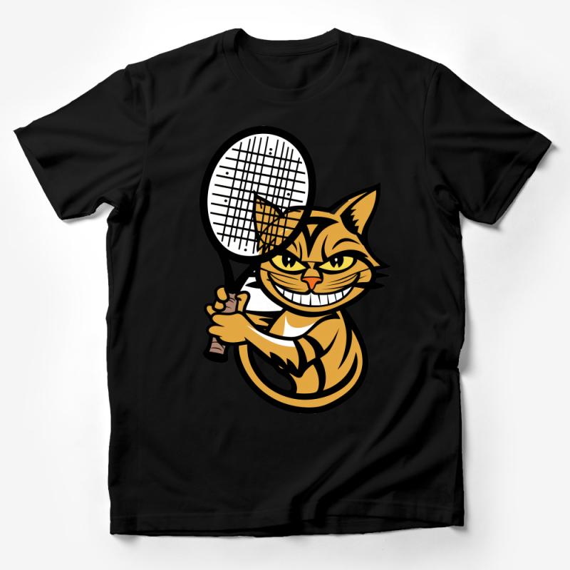 Cartoon Cat Tennis Player T-Shirt, Funny Sports Graphic Tee, Whimsical Animal Lovers Gift, Unisex Casual Wear Male T-Shirt