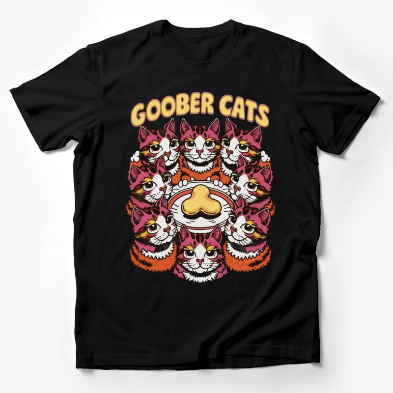 Goober Cats T-Shirt, Colorful Cat Faces Tee, Unique Cat Lover Gift, Funky Feline Apparel, Unisex Cat Graphic Shirt Male T-Shirt