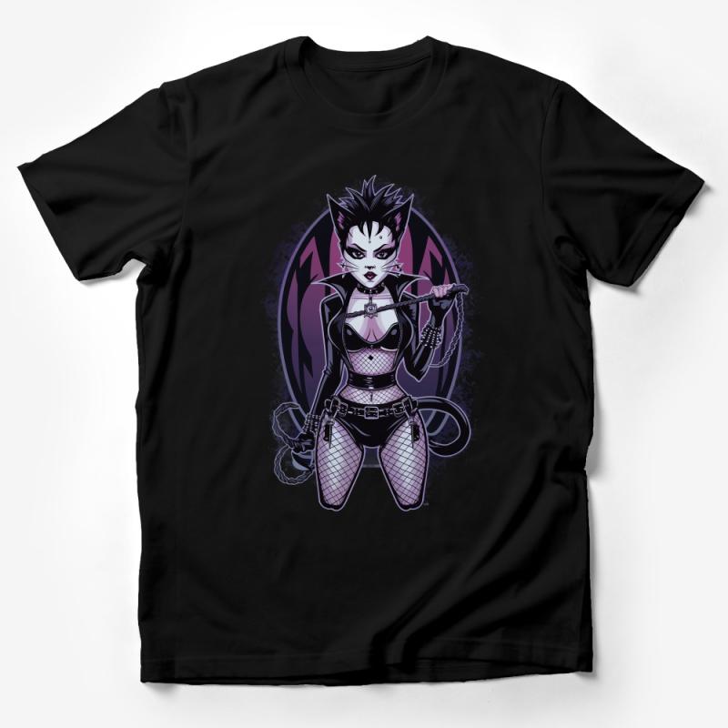 Gothic Cat Woman T-Shirt, Dark Fantasy Feline Artistic Tee, Unique Illustration, Stylish Graphic Shirt, Cool Clothing Gift Male T-Shirt