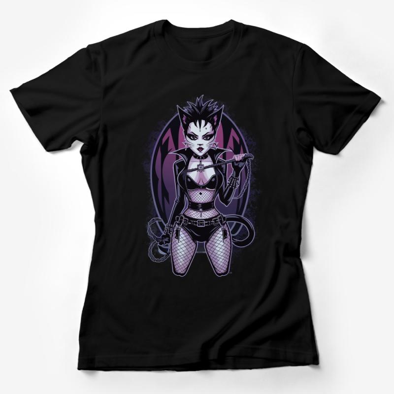 Gothic Cat Woman T-Shirt, Dark Fantasy Feline Artistic Tee, Unique Illustration, Stylish Graphic Shirt, Cool Clothing Gift Female T-Shirt