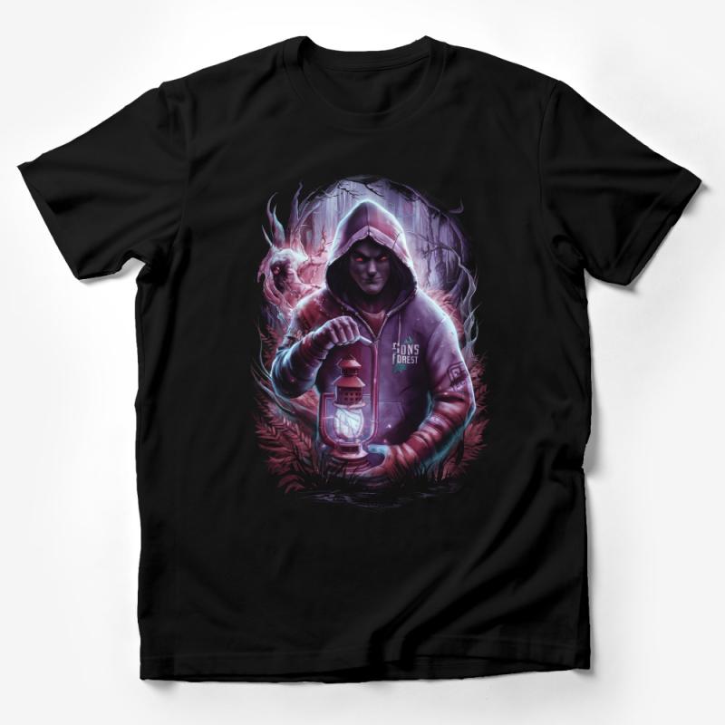 Mystical Forest Guardian Lantern Graphic Tee, Unisex Fantasy Art T-Shirt, Unique Illustration Shirt Gift Male T-Shirt