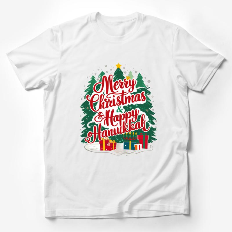 Merry Christmas and Happy Hanukkah T-Shirt, Unisex Holiday Tee, Festive Winter Apparel, Gift Idea Male T-Shirt