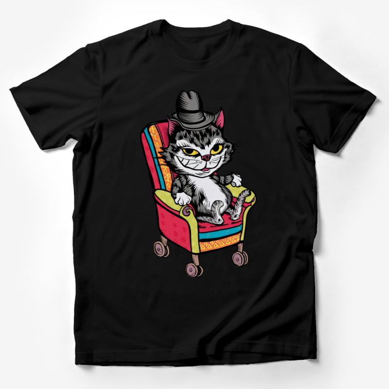 Whimsical Cat in Top Hat T-Shirt, Unique Illustrated Feline Tee, Casual Graphic Shirt, Fun Animal Art Clothing, Unisex Adult Top Male T-Shirt