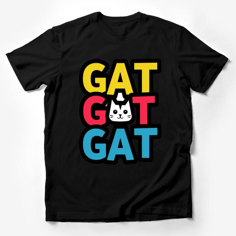 Colorful Cat Graphic Tee, Funny Gato T-Shirt, Cute Feline Lovers Apparel, Unisex Gift Idea Male T-Shirt