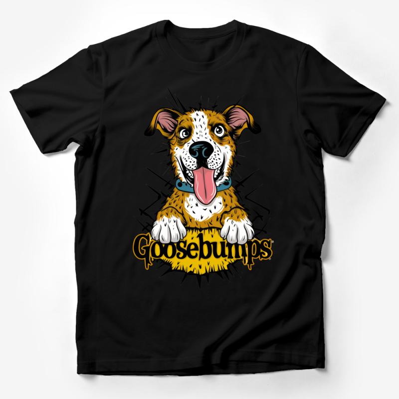 Happy Dog Cartoon Gloosebumps Graphic Tee, Unisex T-Shirt for Dog Lovers, Fun Casual Wear Male T-Shirt