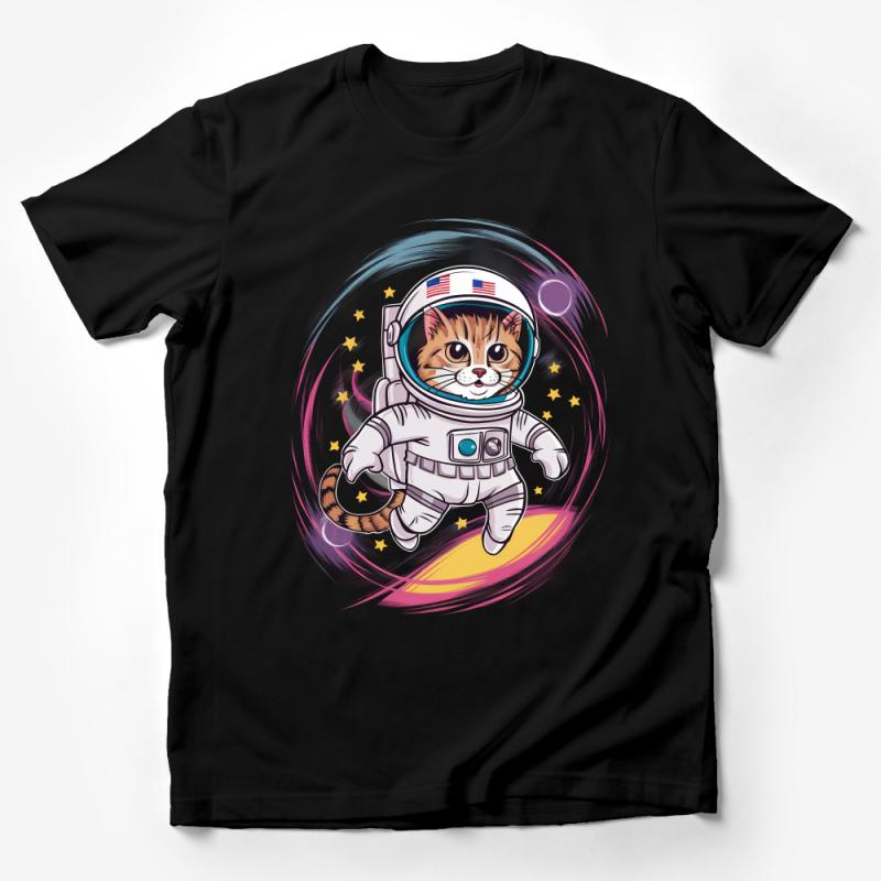 Astronaut Cat T-Shirt, Space Kitty Graphic Tee, Whimsical Pet Lover Gift, Unisex Cotton Shirt, Casual Outfit, Trendy Top, Cool Cat Design Male T-Shirt