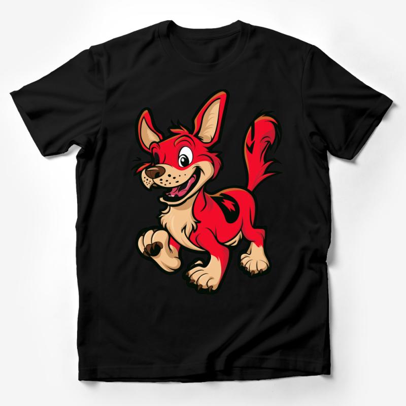 Red Cartoon Dog T-Shirt, Cute Puppy Graphic Tee, Unisex Animal Print Shirt, Casual Pet Lover Top, Fun Canine Apparel, Gift Idea Male T-Shirt