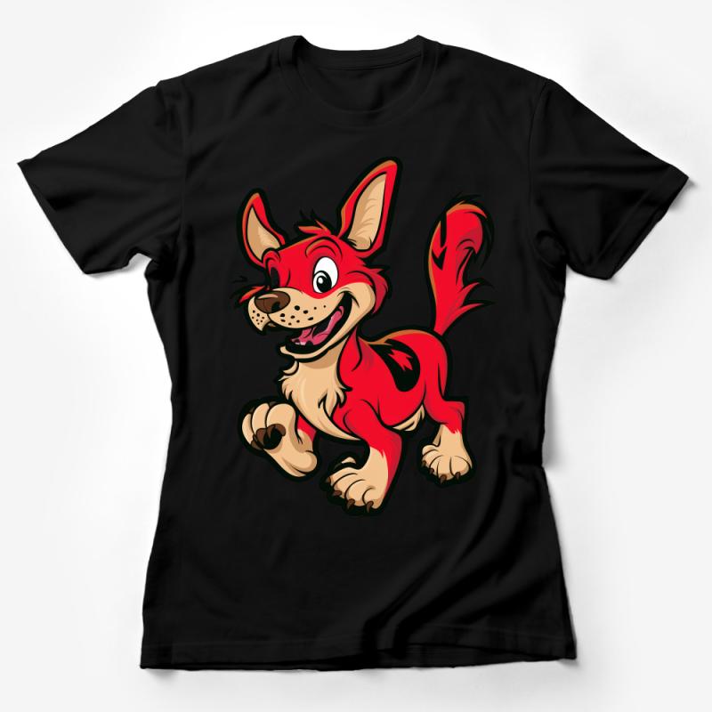 Red Cartoon Dog T-Shirt, Cute Puppy Graphic Tee, Unisex Animal Print Shirt, Casual Pet Lover Top, Fun Canine Apparel, Gift Idea Female T-Shirt