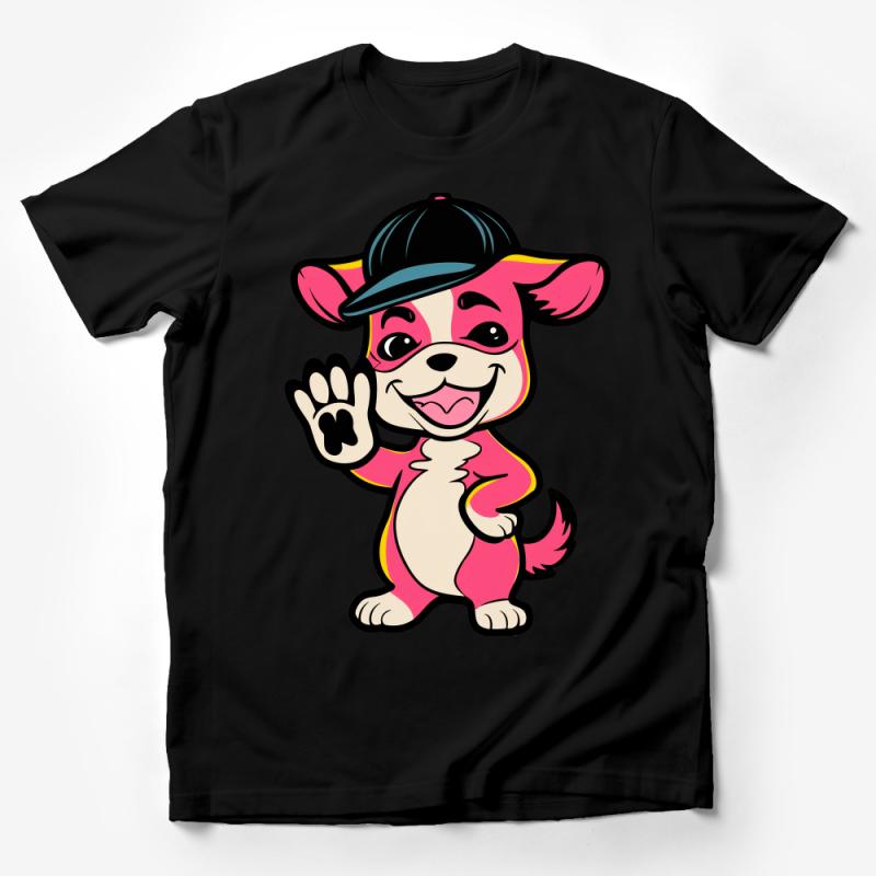 Cute Cartoon Dog T-Shirt, Fun Animal Graphic Tee, Kids and Adult Sizes, Casual Streetwear, Hip Hop Cap Dog Design Male T-Shirt