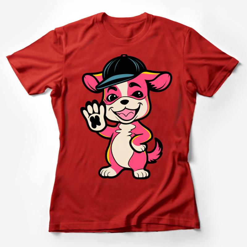 Cute Cartoon Dog T-Shirt, Fun Animal Graphic Tee, Kids and Adult Sizes, Casual Streetwear, Hip Hop Cap Dog Design Female T-Shirt