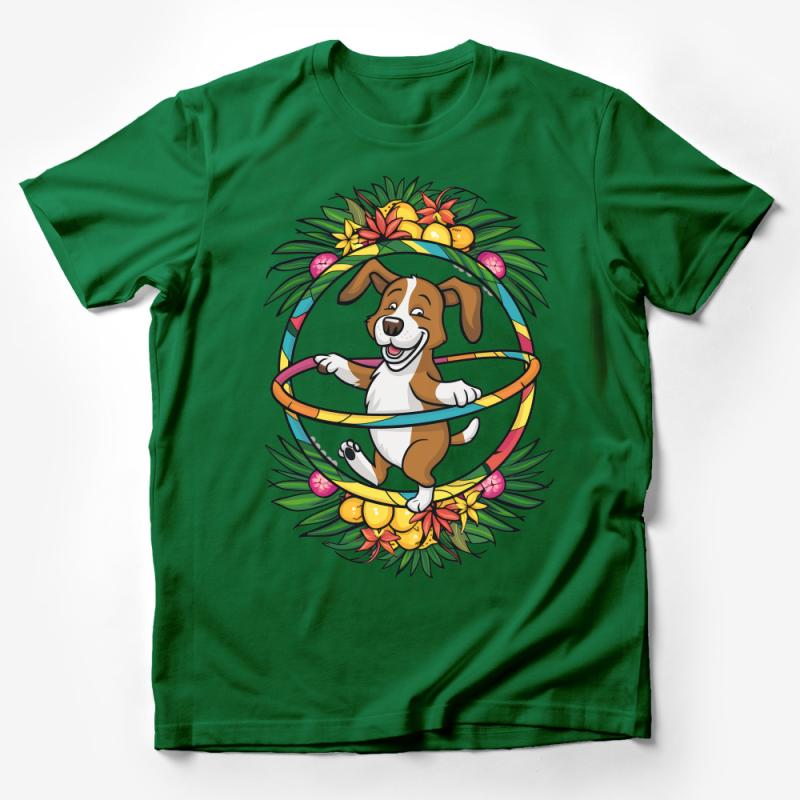 Fun Dog Hula Hoop T-Shirt, Tropical Pet Lover Tee, Cute Canine Summer Beach Top, Unisex Gift Male T-Shirt