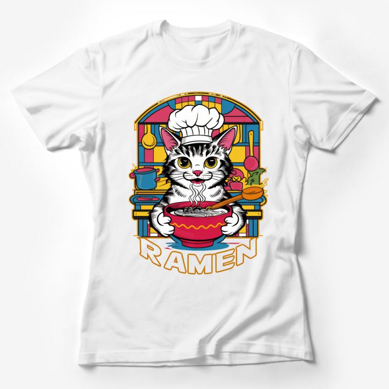 Chef Cat Ramen T-Shirt, Cute Kawaii Noodle Bowl Graphic Tee, Foodie Gift Cat Lover Apparel, Unisex Cartoon Kitty Shirt Female T-Shirt