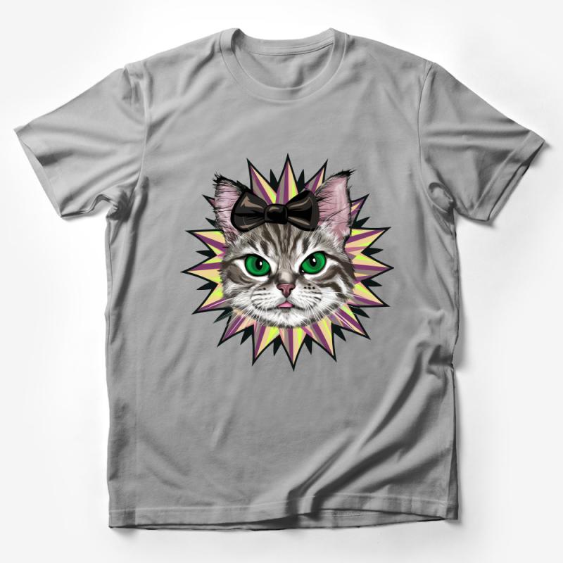 Cute Cat T-Shirt with Bow, Graphic Tee for Cat Lovers, Unisex Cat Explosion Art Shirt, Gift for Pet Owners, Stylish Kitty Top Male T-Shirt