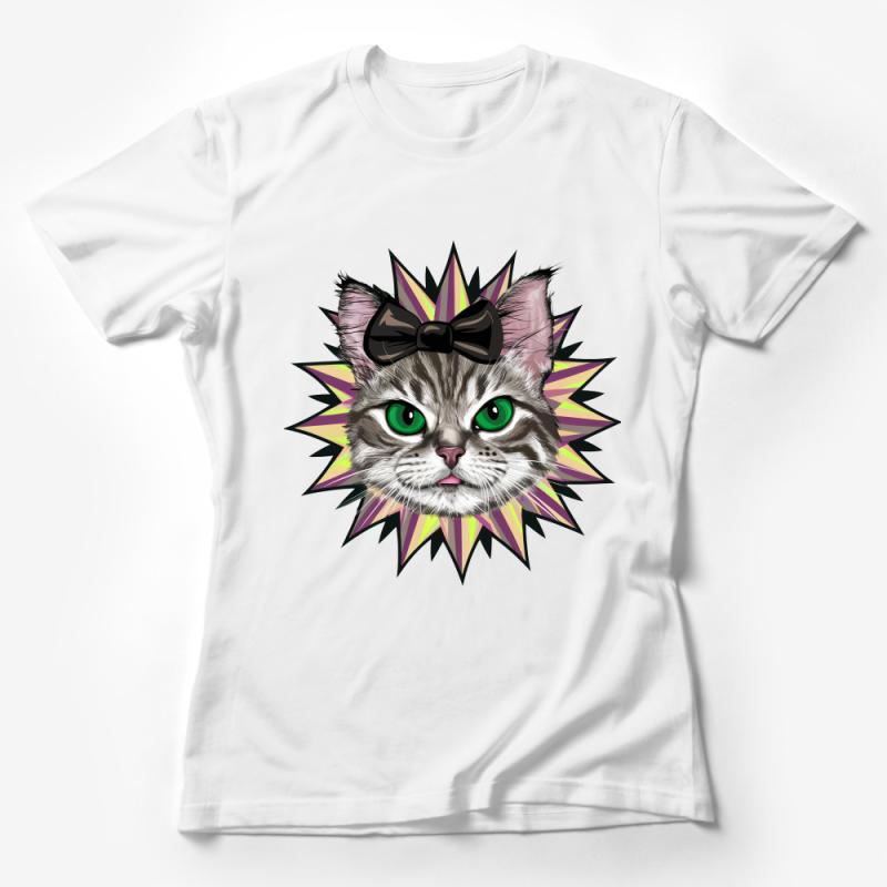 Cute Cat T-Shirt with Bow, Graphic Tee for Cat Lovers, Unisex Cat Explosion Art Shirt, Gift for Pet Owners, Stylish Kitty Top Female T-Shirt