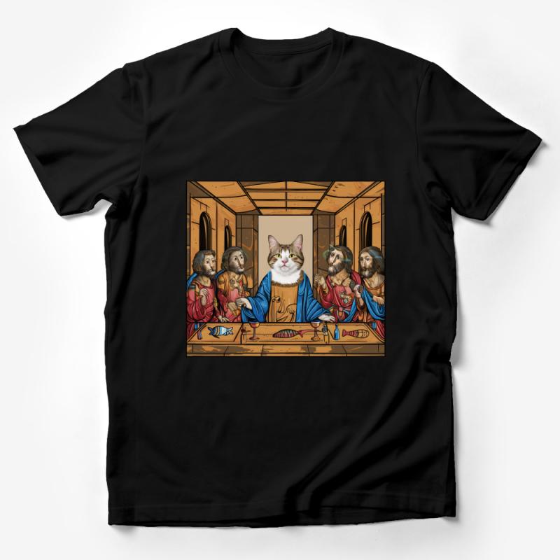 Unique Cat-Themed T-Shirt, Classic Art Parody, Last Supper Scene, Unisex Graphic Tee, Quirky Apparel, Art History Humor, Cat Lover Gift Male T-Shirt