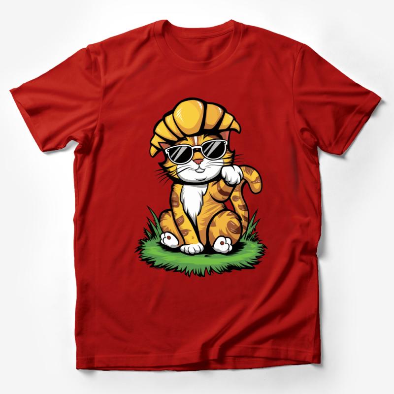 Cool Cat T-Shirt, Funny Feline with Sunglasses and Hat, Animal Lover Tee, Unisex Cat Graphic Shirt, Casual Streetwear, Orange Tabby Cat Top Male T-Shirt