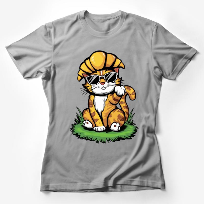 Cool Cat T-Shirt, Funny Feline with Sunglasses and Hat, Animal Lover Tee, Unisex Cat Graphic Shirt, Casual Streetwear, Orange Tabby Cat Top Female T-Shirt