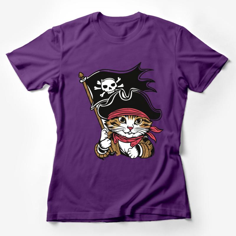 Pirate Cat T-Shirt, Cute Kitten Graphic Tee, Funny Animal Shirt, Pet Lovers Gift, Unique Illustration, Unisex Adult Clothing Female T-Shirt