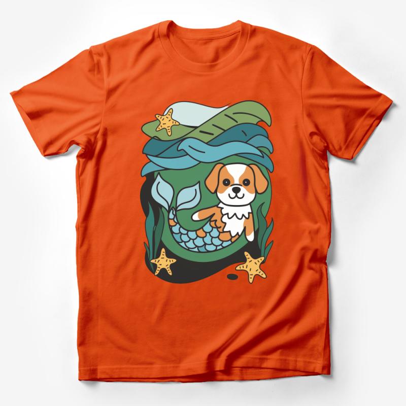 Cute Mermaid Dog T-Shirt, Underwater Puppy Fantasy Clothing, Ocean Animal Lover Tee, Unique Pet Illustration Shirt, Gift for Dog Owners Male T-Shirt