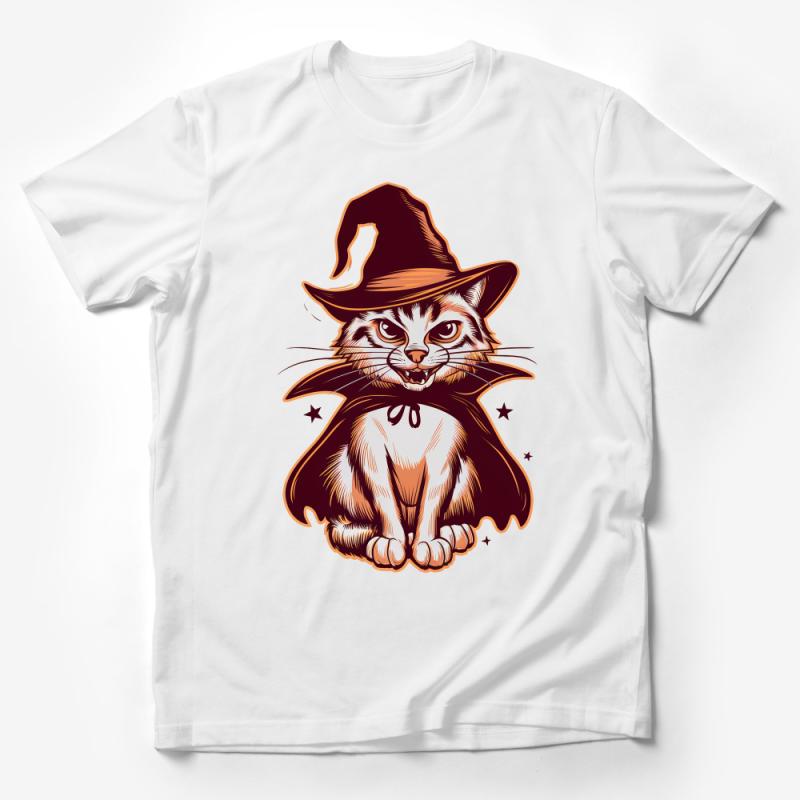 Halloween Cat T-Shirt, Witch Hat Feline Graphic Tee, Cute Spooky Animal Shirt, Unisex Adult Clothing Male T-Shirt