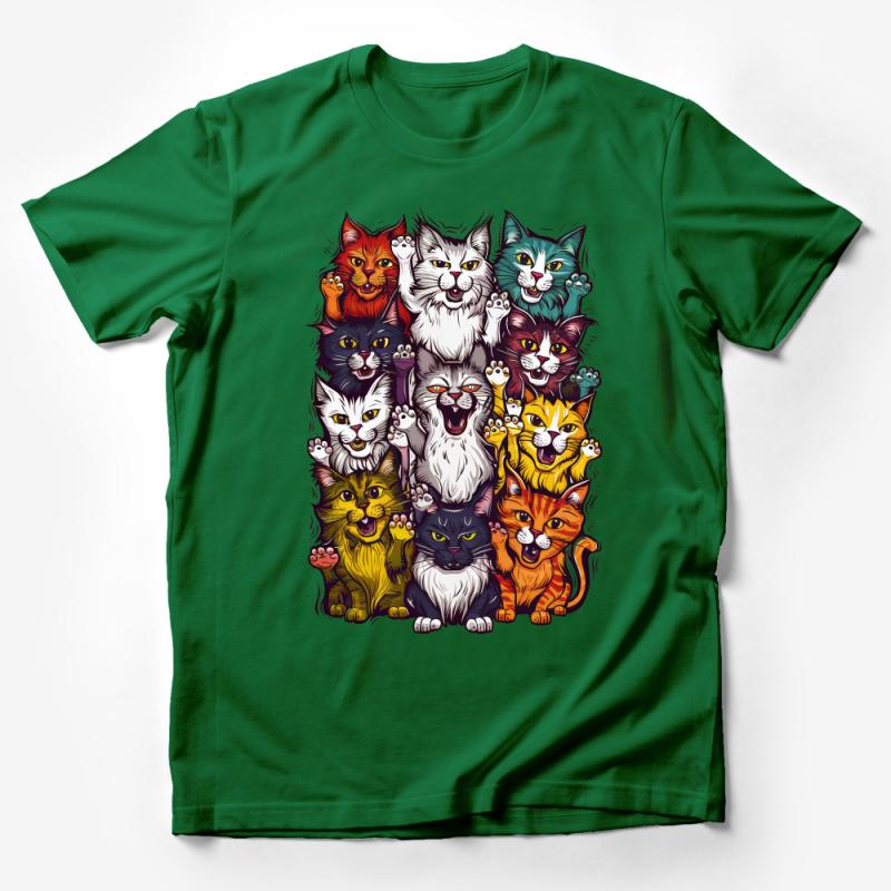 Colorful Cat Faces T-Shirt, Cute Kitty Collage Tee, Whimsical Cat Lover Gift, Unisex Cat Themed Apparel Male T-Shirt