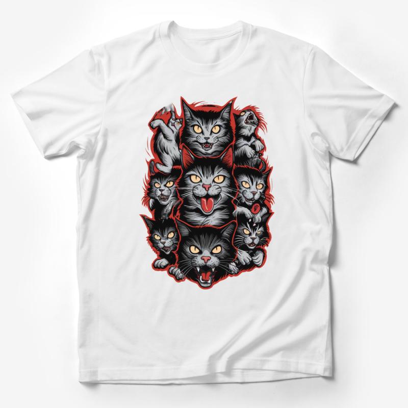 Unique Cat Cluster Graphic Tee, Men's and Women's Unisex T-Shirt, Comic Art Style Cat Lovers Shirt Male T-Shirt