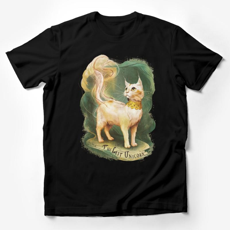 Unique Cat Unicorn Graphic Tee, Mystical Feline Art T-Shirt, Fantasy Creature Apparel Male T-Shirt