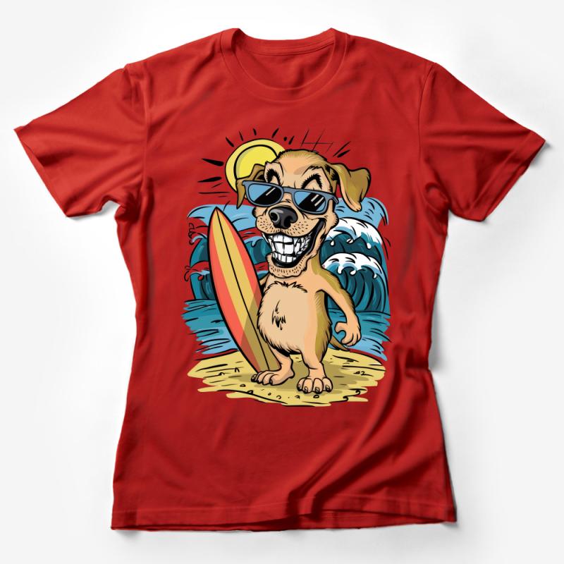 Surfing Dog T-Shirt Fun Beach Wave Surfer Doggo Graphic Tee Summer Aloha Beachwear Casual Shirt Female T-Shirt