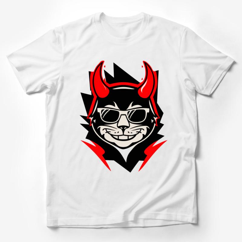 Cool Devil Cat Graphic Tee, Red and Black Feline Design, Unisex Fashionable Casual Shirt Male T-Shirt