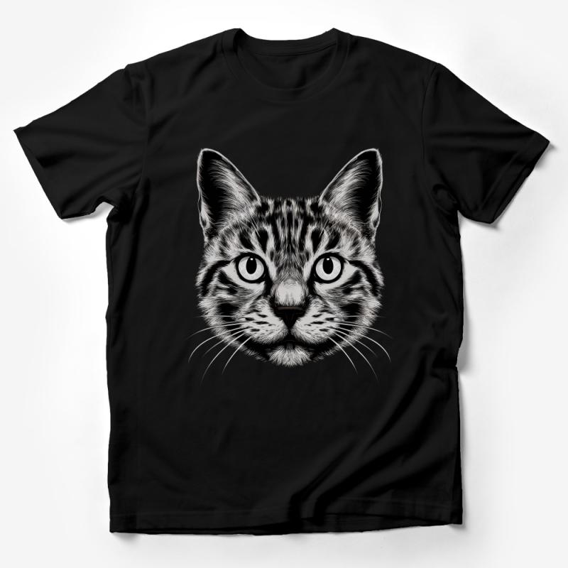 Black and White Cat Face T-Shirt, Feline Portrait Tee, Animal Lover Gift, Unisex Graphic Shirt, Casual Cotton Top, Pet Owner Apparel Male T-Shirt