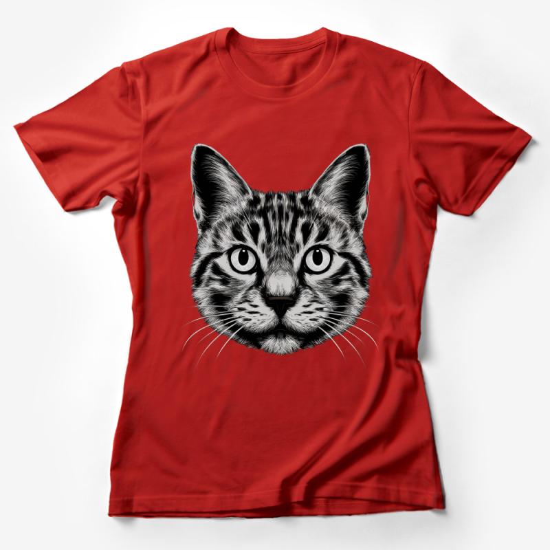 Black and White Cat Face T-Shirt, Feline Portrait Tee, Animal Lover Gift, Unisex Graphic Shirt, Casual Cotton Top, Pet Owner Apparel Female T-Shirt