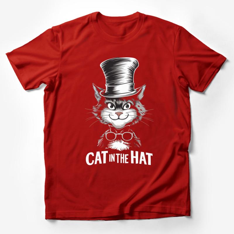 Whimsical Cat in Top Hat T-Shirt, Graphic Tee for Cat Lovers, Unisex Adult Clothing, Quirky Animal Illustration Shirt Male T-Shirt