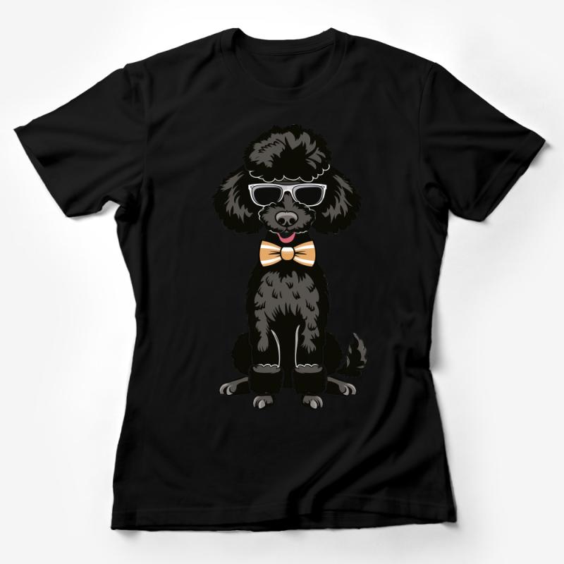 Hipster Poodle T-Shirt with Glasses and Bow Tie, Funny Dog Lover Tee, Graphic Black Poodle Shirt, Animal Fashion Top Female T-Shirt