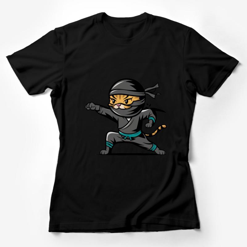 Ninja Cat T-Shirt, Funny Martial Arts Kitty Tee, Cartoon Cat Lover Gift, Unisex Graphic Tee, Cool Cat Ninja Warrior Top, Unique Apparel Female T-Shirt