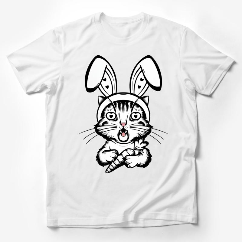 Funny Cat Bunny Ears T-Shirt, Cute Feline in Rabbit Costume, Novelty Animal Lover Gift Tee, Unisex Casual Apparel Male T-Shirt