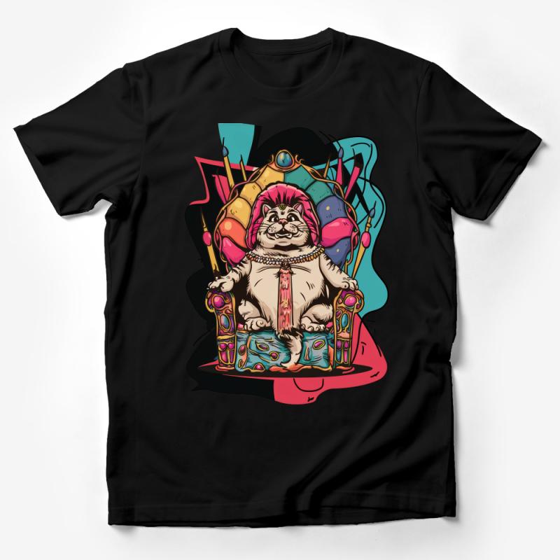 Whimsical Cat King T-Shirt, Colorful Cartoon Feline Monarch Tee, Cute Animal Royalty Top, Unique Graphic Shirt, Casual Wear for All Male T-Shirt