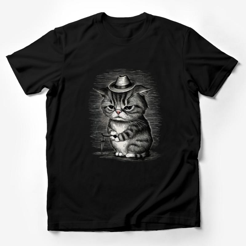 Whimsical Cat T-Shirt, Grumpy Feline in Hat, Unique Cat Lover Graphic Tee, Unisex Casual Shirt, Cute Animal Illustration, Gift Idea Male T-Shirt