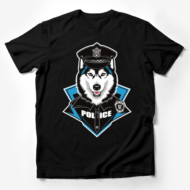 Men's Police Dog Graphic T-Shirt, Cool Husky Officer Print, Law Enforcement Tee, Gift for Him, Casual Canine Cotton Shirt Male T-Shirt