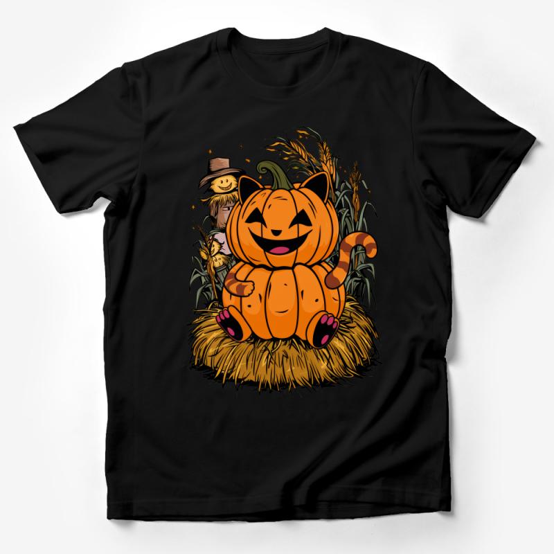 Halloween Pumpkin Cat T-Shirt, Cute Autumn Kitty Graphic Tee, Unisex Fall Harvest Shirt, Spooky Fun Apparel for All Ages Male T-Shirt