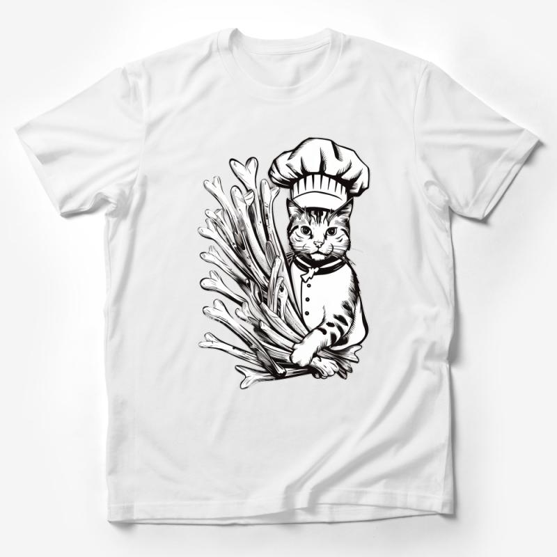 Chef Cat T-Shirt, Quirky Culinary Feline Graphic Tee, Unique Cat Lover Kitchen Apparel, Whimsical Cook Cat Illustration Male T-Shirt