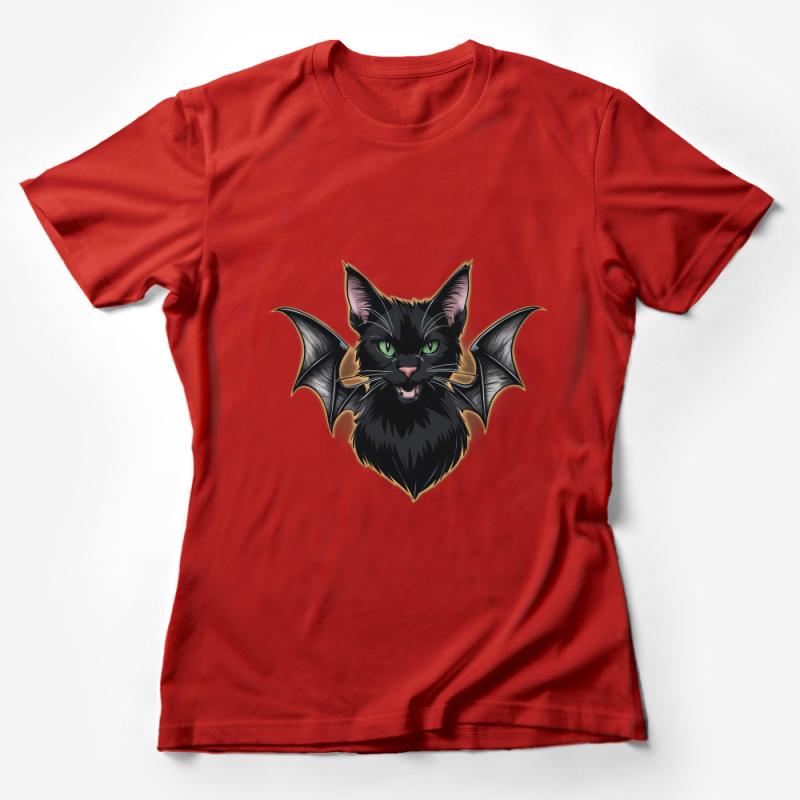 Black Cat Bat Wings Gothic T-Shirt, Unisex Fantasy Graphic Tee, Halloween Vampire Kitty Shirt, Unique Gift Female T-Shirt