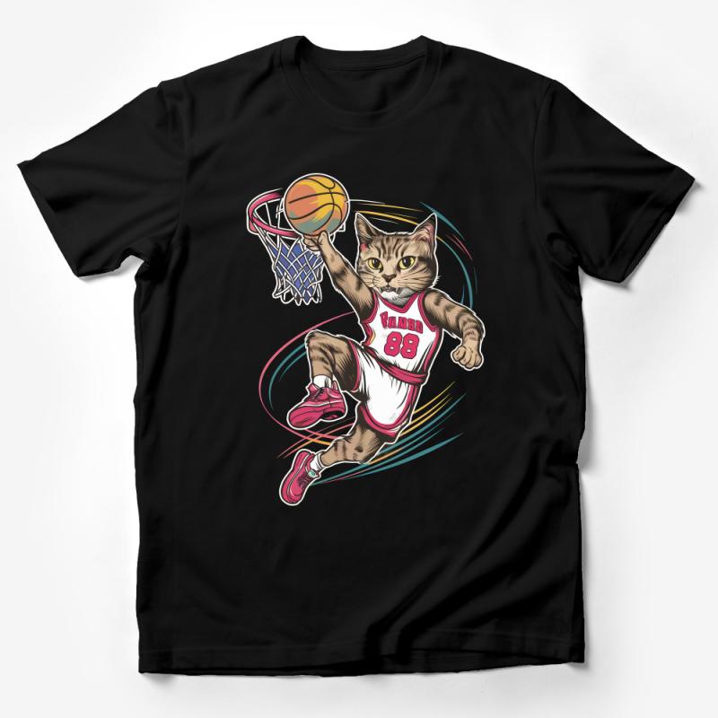 Funny Cat Basketball Player T-Shirt, Slam Dunk Kitty Tee, Sports Animal Lovers Gift, Unisex Graphic Shirt, Casual Athletic Apparel Male T-Shirt