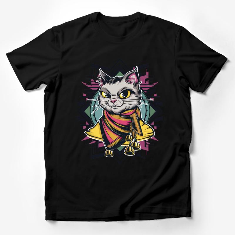 Cool Cat T-Shirt, Hipster Cat with Glasses, Geometric Art, Trendy Animal Graphic Tee, Unisex Fashion Shirt Male T-Shirt