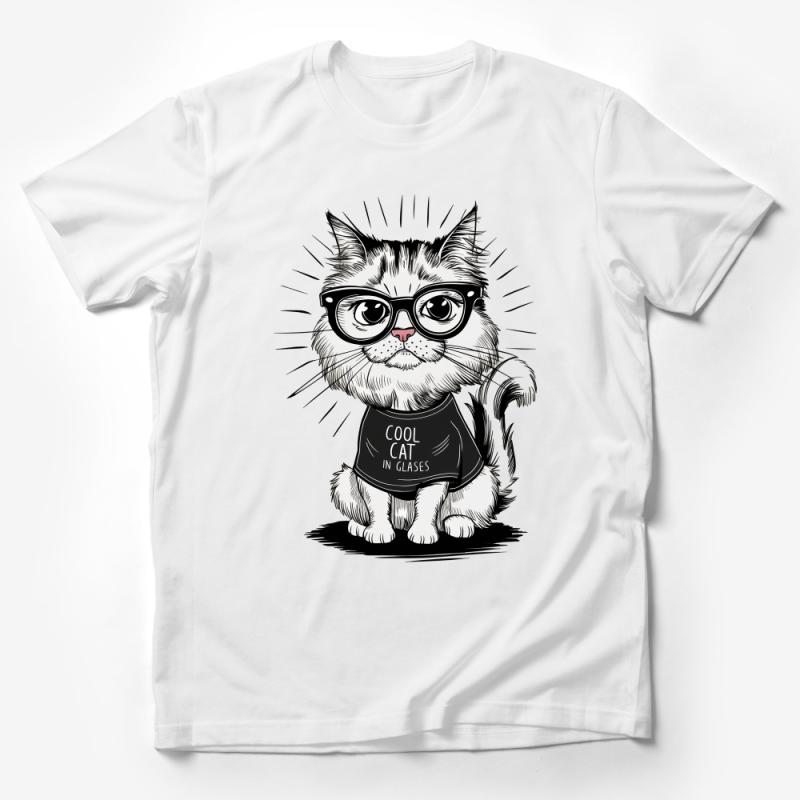 Cool Cat in Glasses T-Shirt, Hipster Cat Tee, Cute Feline Fashion, Unisex Graphic Shirt, Animal Lover Gift, Casual Wear Male T-Shirt