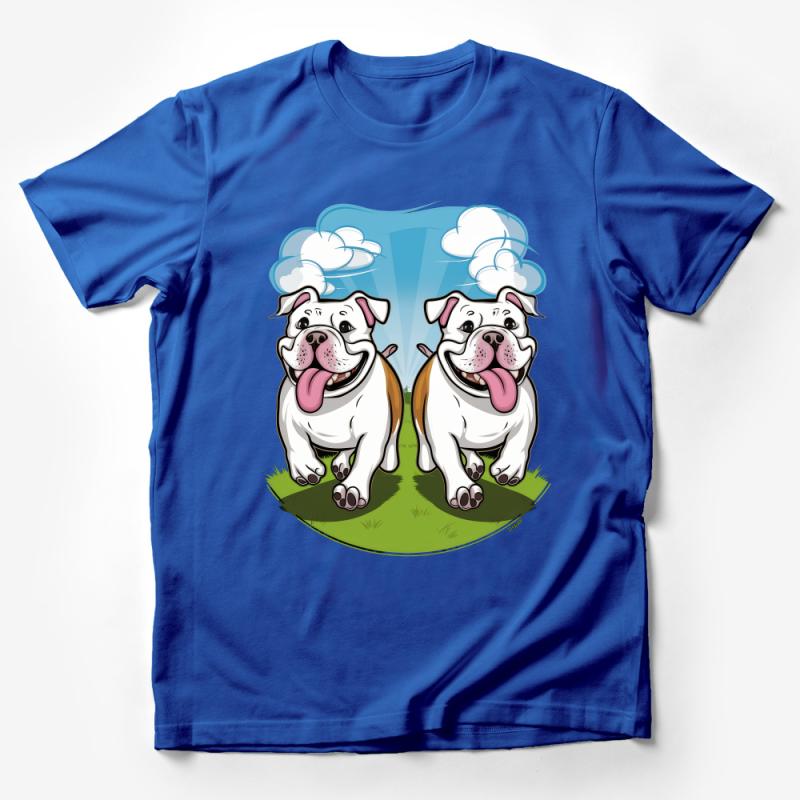 Cute Bulldog Graphic T-Shirt, Twin Bulldogs Cartoon, Fun Dog Lover Tee, Unisex Adult Clothing, Casual Summer Style, Pet Owner Gift Male T-Shirt