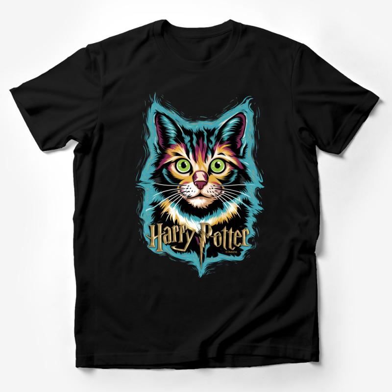 Colorful Cat Harry Potter Inspired Graphic Tee, Unisex Fantasy Feline T-Shirt, Magical Pet Lover Gift Male T-Shirt