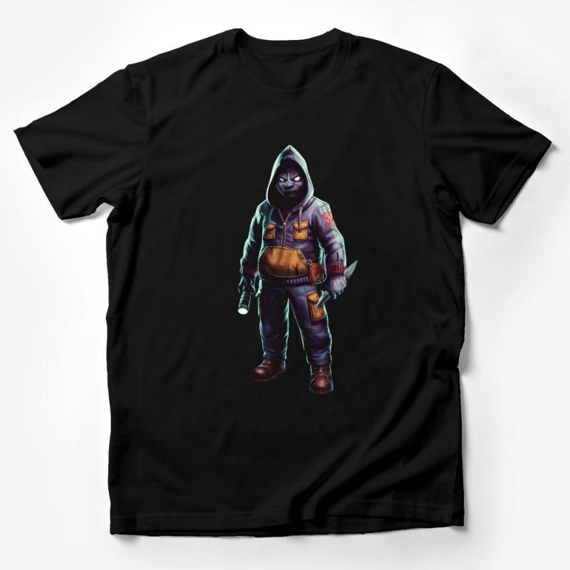 Men's Cool Hooded Character T-Shirt, Unique Graphic Tee, Casual Streetwear Male T-Shirt