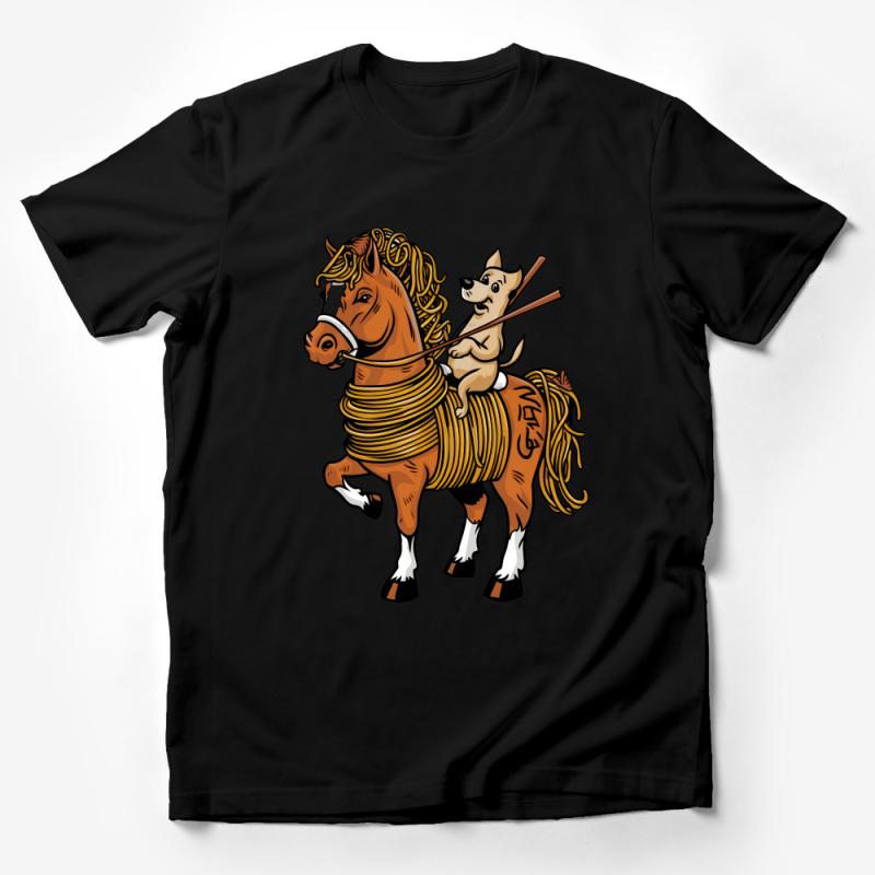 Funny Dog Riding Horse T-Shirt, Cute Pet Animal Graphic Tee, Unisex Casual Shirt for Animal Lovers Male T-Shirt